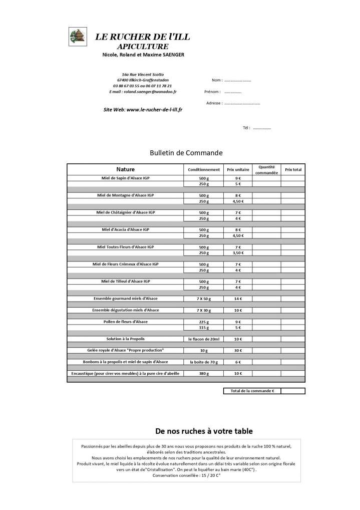 Formulaire de bon de commande